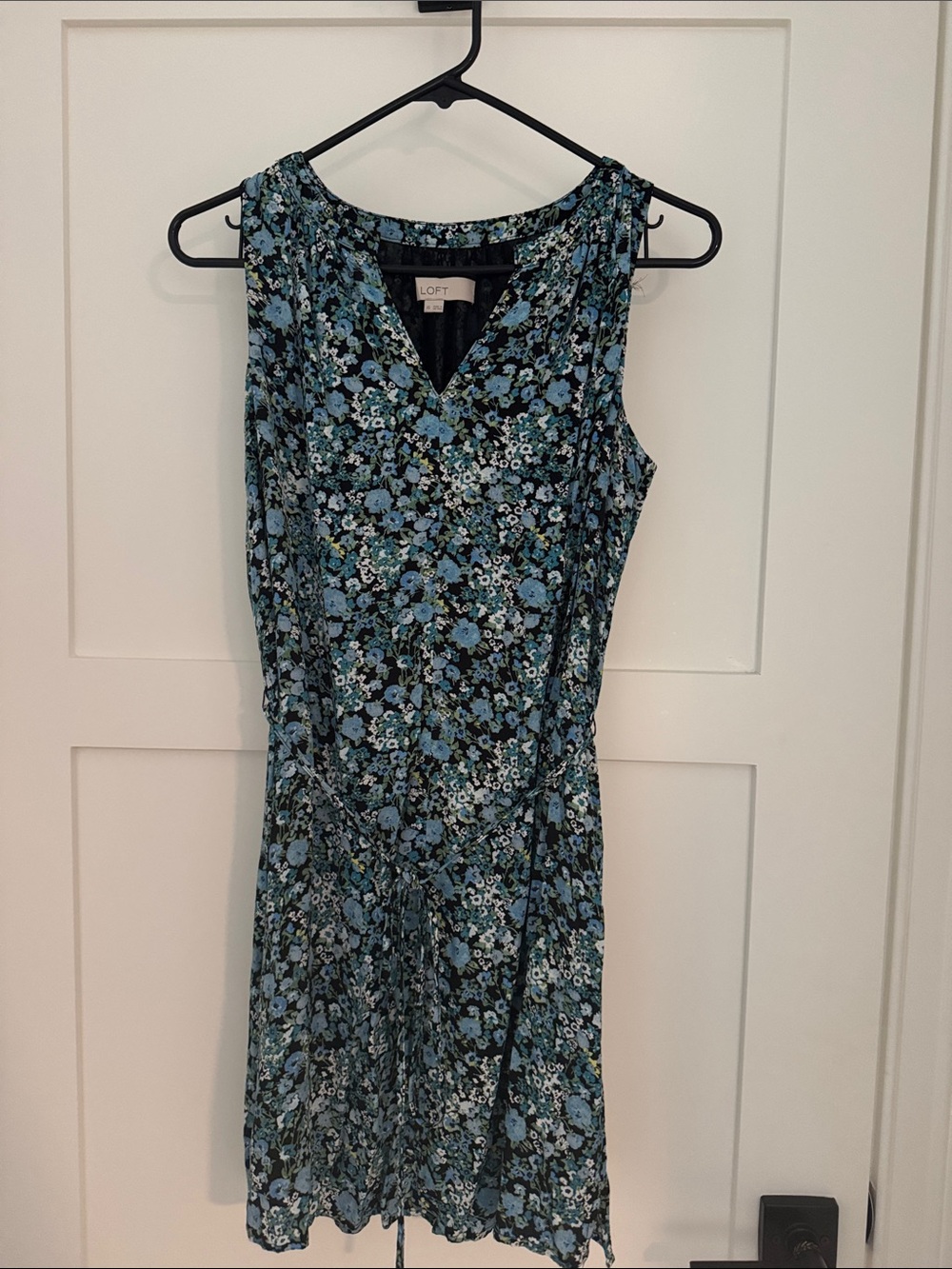 LOFT Black & Blue Floral V-Neck Midi Dress